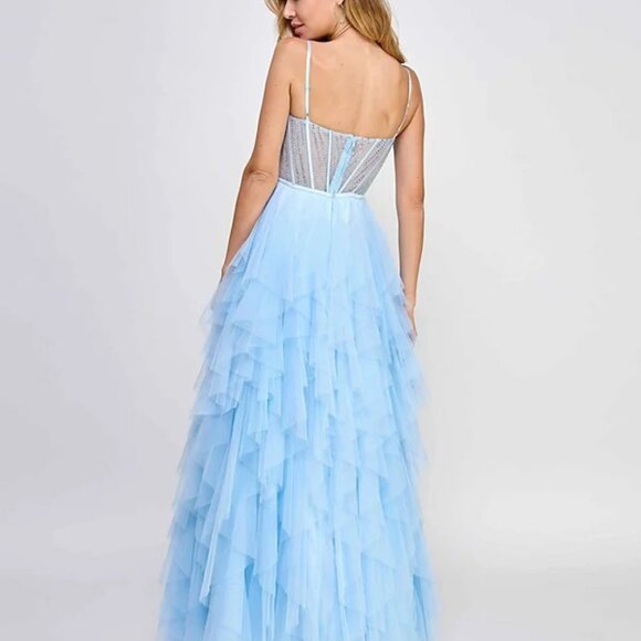 Say Yes Juniors' Rhinestone-Embellished Bustier Ball Gown Powder Blue Size 3/4 - Picture 2 of 5